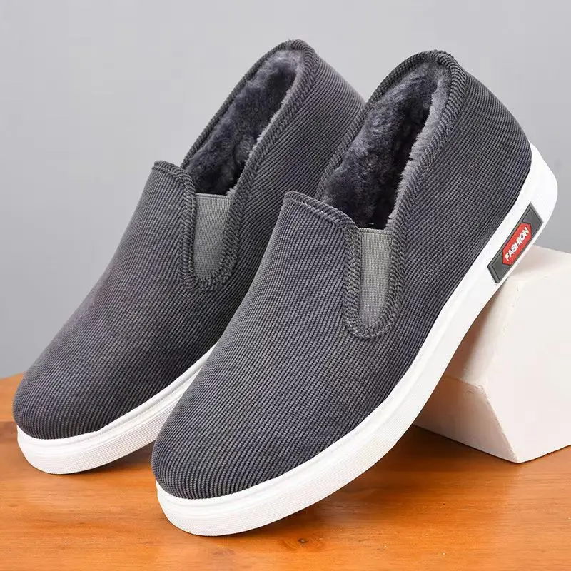 

Men Winter New Low Top Lightweight Cotton Shoe Soft Sole Non Slip Round Toe Slip On Thicken Plush Keep Warm Elderly Cotton Shoes