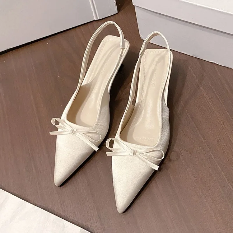 Satin Pointed Toe High Heeled Sandals Women Summer New Sexy Thin Heels Slingback Shoes Bow Elegant Party Dress Shoes Women Pumps image 3