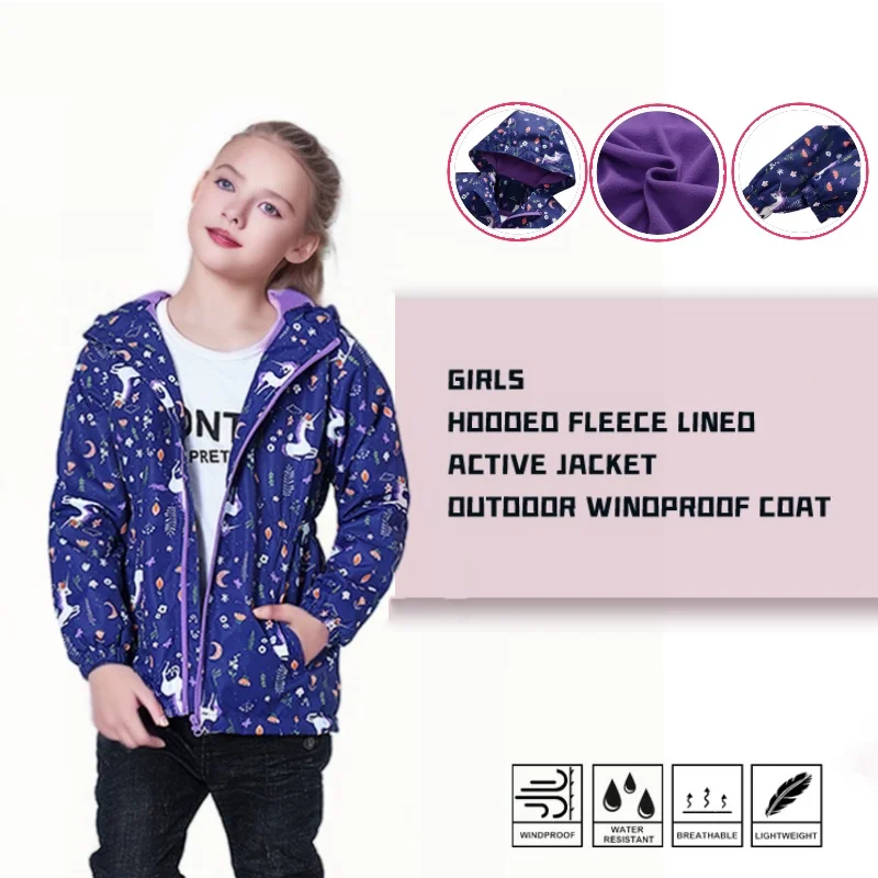 Semywange Girls Polar Fleece Waterproof Jacket Spring Autumn Children Rain Coats Sport Casual Kids Jackets Double-deck Windproof