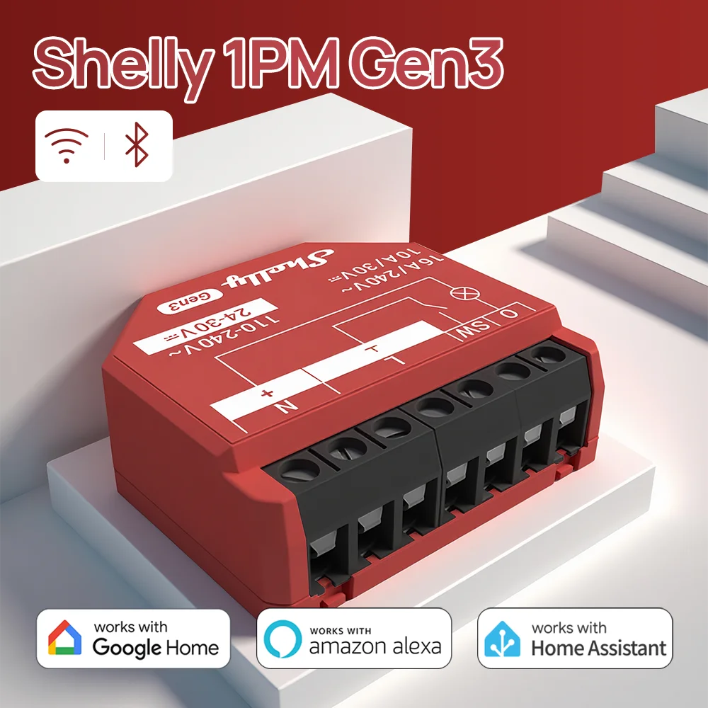 Shelly 1PM Gen3 Wi-Fi Smart Switch With Power Metering 1 Channel 16A free cloud data storage analysis energy usage optimization