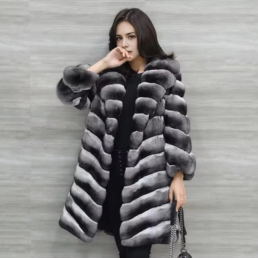 

Latest Design Winter Fur Coat Women Jacket Real Rex Rabbit Fur Long Overcoat