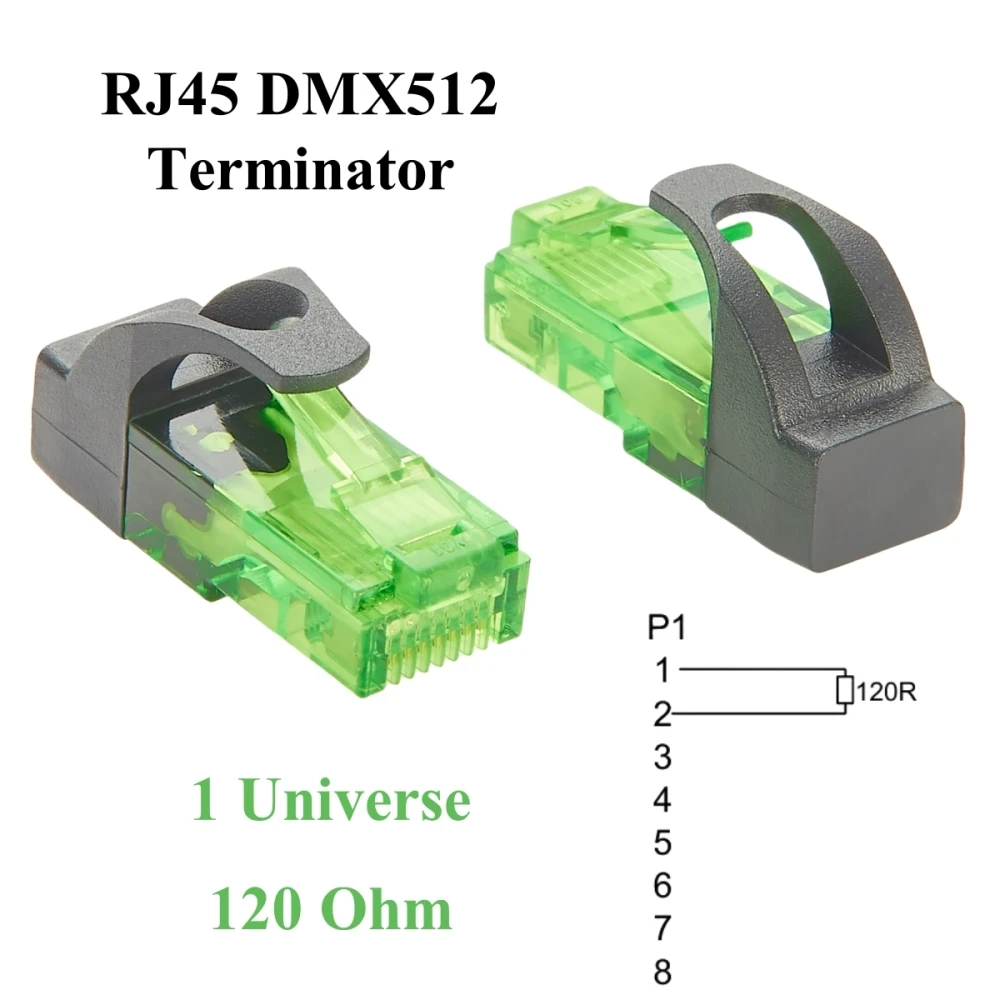 

RJ45 120 Ohm DMX512 Terminator 1 Universe RJ45-DMXTERM-120 RJ45 8P8C End of Line Termination Resistor for DMX Signal Stability