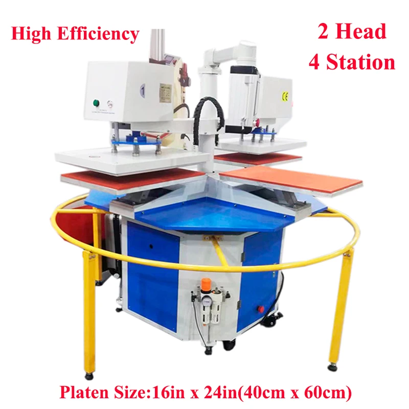 Automatic 8.5KW 2 Head 4 Station Heat Transfer Machine 40cm x 60cm with Laser Positioning System for T-shirt Heat Press Printing