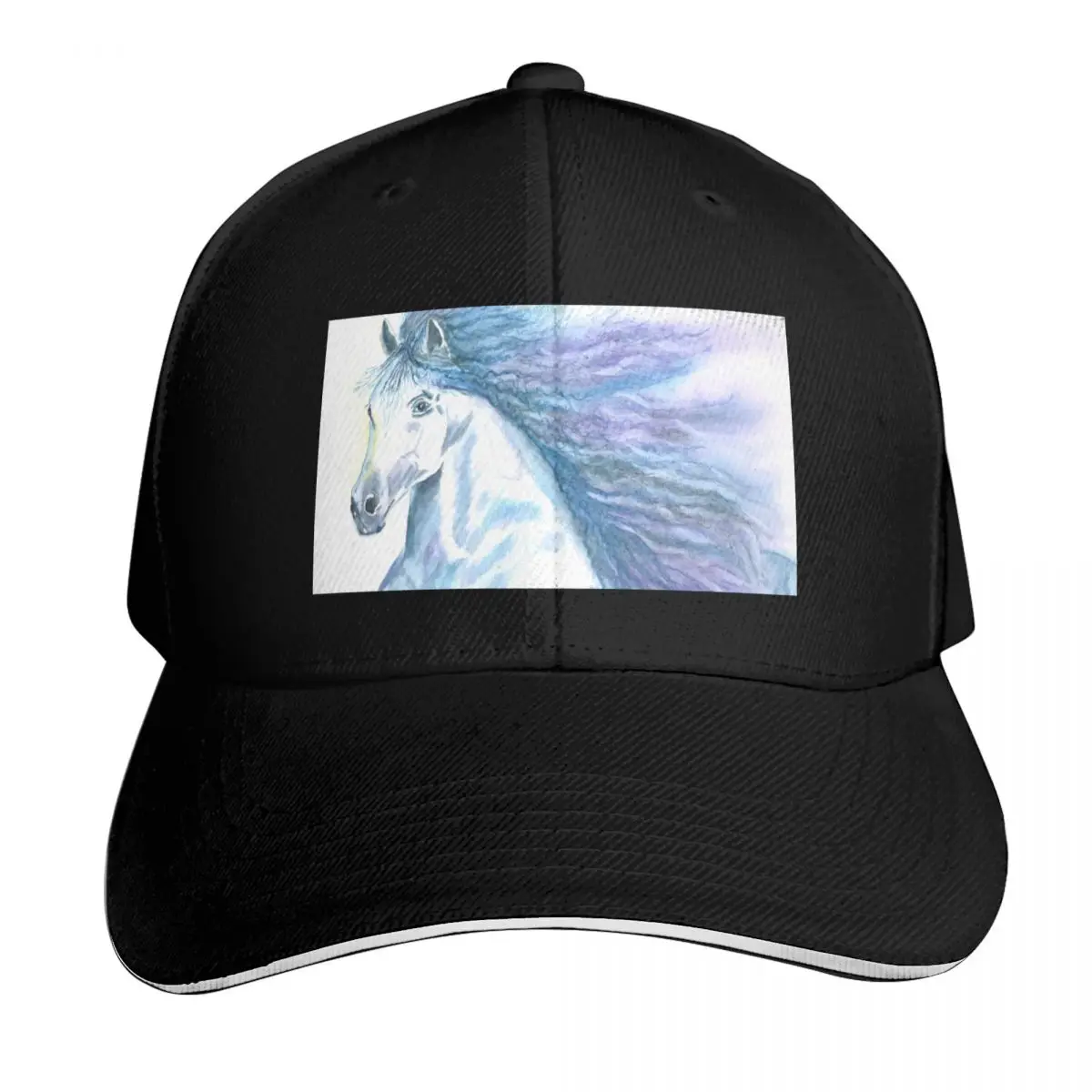 Mystery Horse with blue and purple mane Baseball Cap Snapback Flat Bill Strapback Dad Hat Six Panel Structured Crown