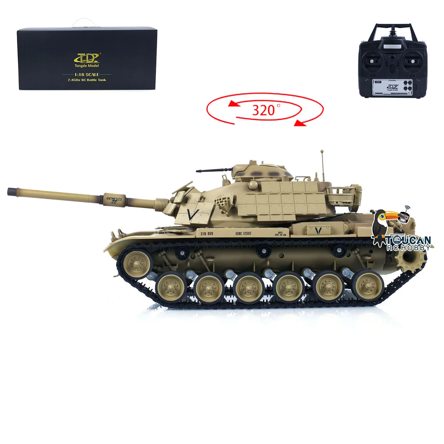 1/16 RC Battle Tank Tongde M60A1 ERA USA BB Shooting Infrared Battle Toy RTR 320° Barrel Recoil Smoke Unit Model Toys TH23289