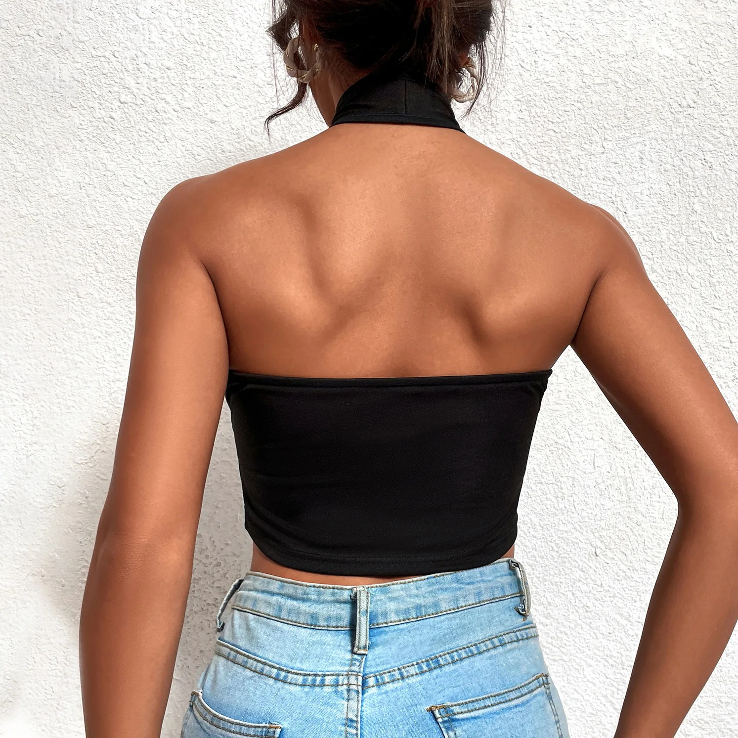 Sexy Off Shoulder Cross Bandage Hollow Out Halter Crop Tops Women Tank Top Sleeveless Cropped Vest Camisole Tube Top Female