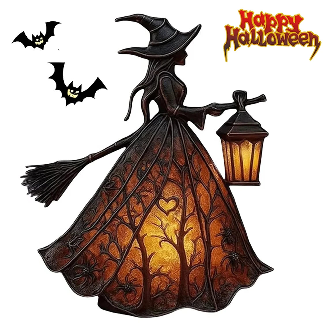 Halloween Witch Lantern Indoor Spooky Standing Night Light Gifts Gothic Witch Lamp for Party Bedroom Mantel Tabletop Home Decor