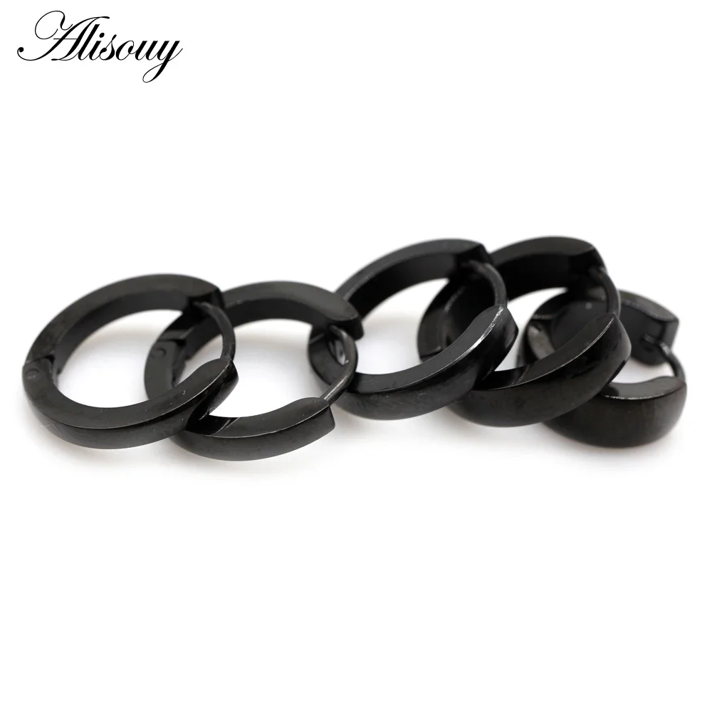 Alisouy 2PC Women Men's Stainless Steel Small Hoop Earrings Polished Gold Color Black Color Selection 2/4mm Width