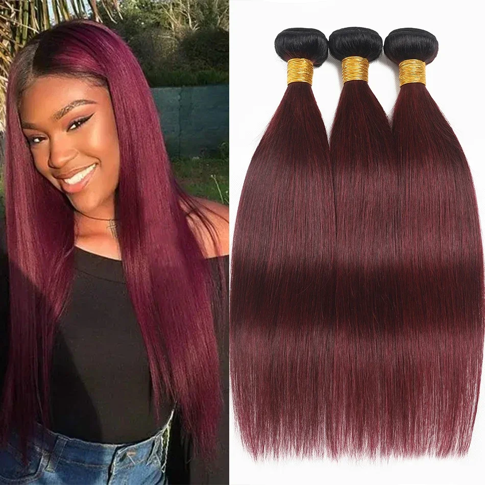 

12A Malaysian Straight 100% Human Hair Bundles T1B/99J Burgundy Straight Hair Weave Bundles 1/3/4 PCS Bundle Raw Hair Extensions