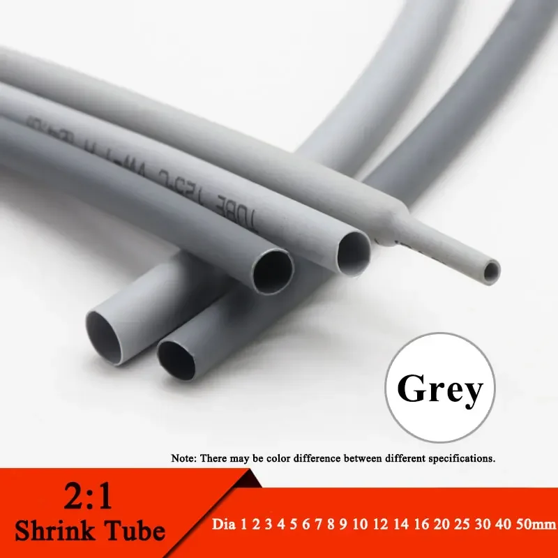 Grey Dia 1 2 3 4 5 6 7 8 9 10 12 14 16 20 25 30 40 50 mm Heat Shrink Tube 2:1 Polyolefin Thermal Cable Sleeve Insulated 1 meter