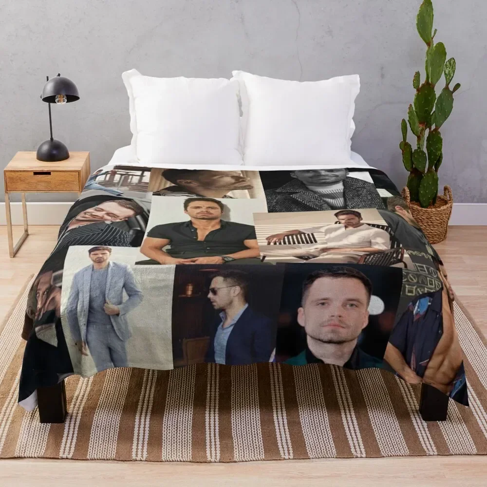 Sebastian stan collage Throw Blanket Winter beds Blankets For Baby Flannel Blankets