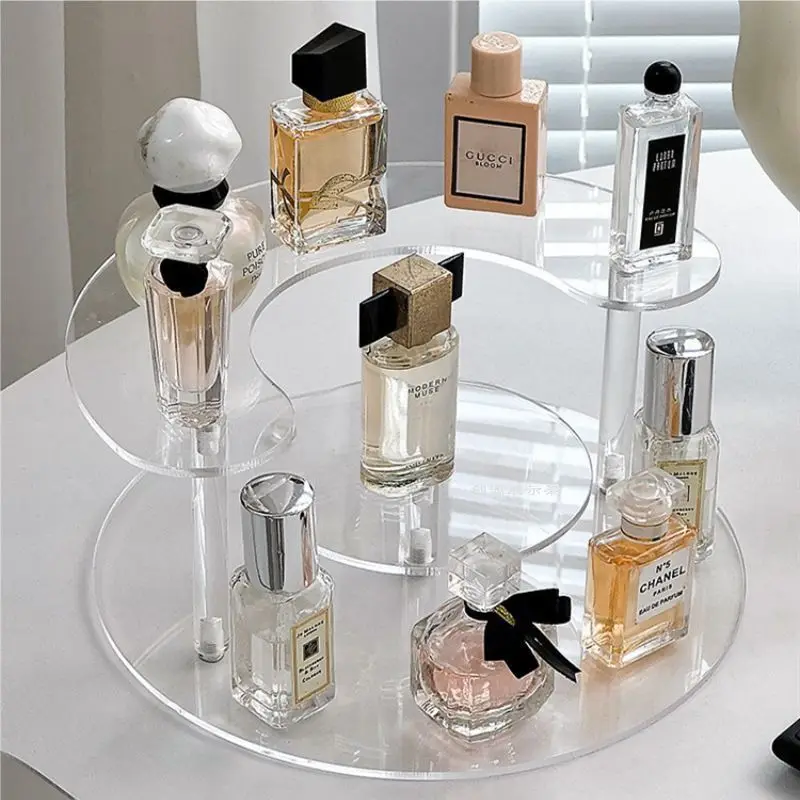 Transparent acrylic figure/perfume display rack, three-layer semi-circular cosmetic storage stepped lipstick sample rack