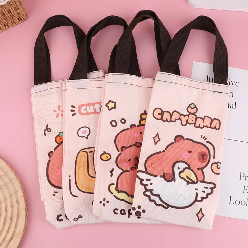 Cartoon Capybara Canvas Handbag Commuting Daily Tote Bag Portable Makeup Lipstick Bag Coin Purse Kid's Cup Bag Umbrella Bag