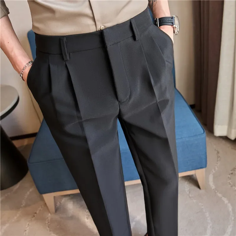 2024 Men Elastic Waist Business Casual Suit Pants Are Fashionable Comfortable Slim Fit Slightly Elastic and High-end Suit Pants