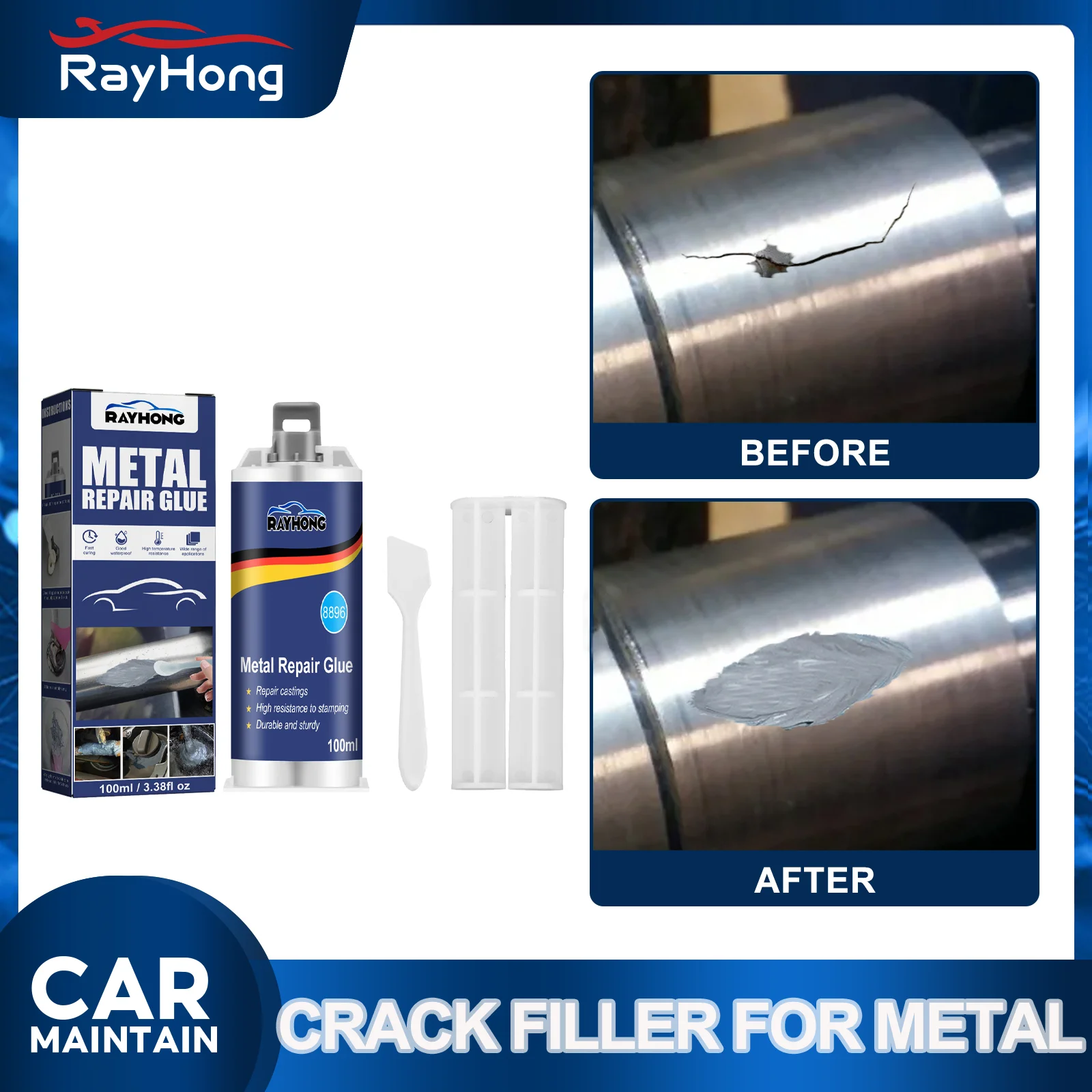 Metal Epoxy Putty High Temp Resistance Weld Repair Kit Permanent Fix for Cast Iron Crack Filler Sand Hole Repair 2 Part Adhesive