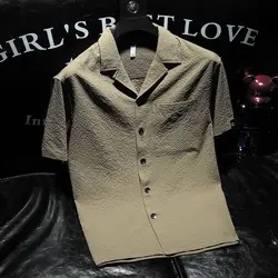 New Handsome Thin Style Versatile Personalized Fashionable Cuban Collar Short-sleeved Shirt Summer Trendy Men's Shirt