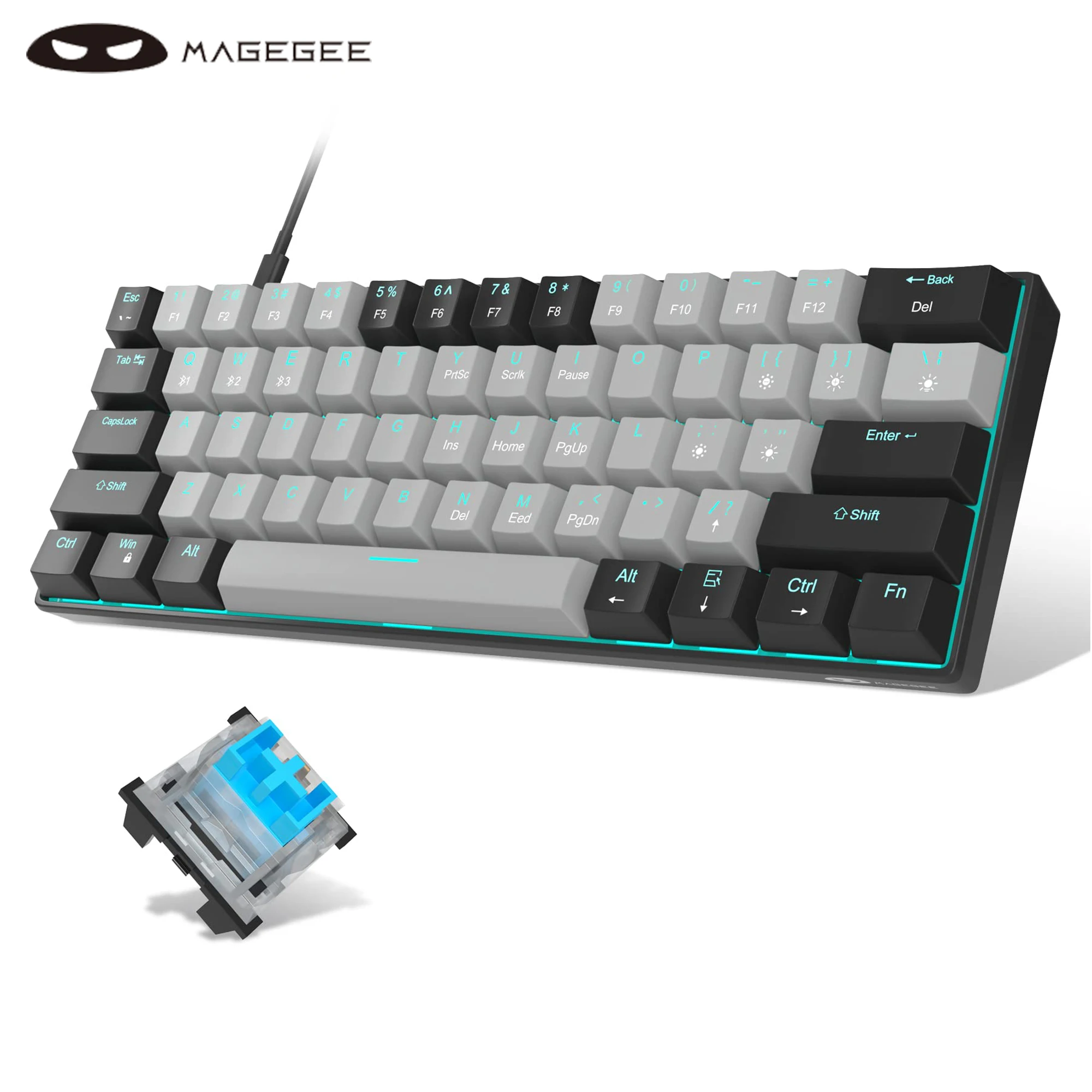 MageGee MK-Star61 60% mechanisch gamingtoetsenbord 61 toetsen Zeeblauw Backlit Klein compact draagbaar 60 procent gamingtoetsenbord Gamer