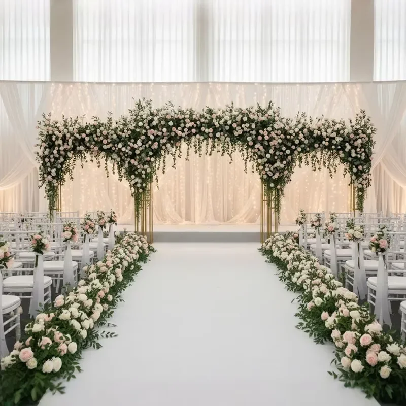 GNW Floral Wedding Arch Matching Backdrop Adjustable Portable Custom Size Custom Colors Artificial Flower Decor