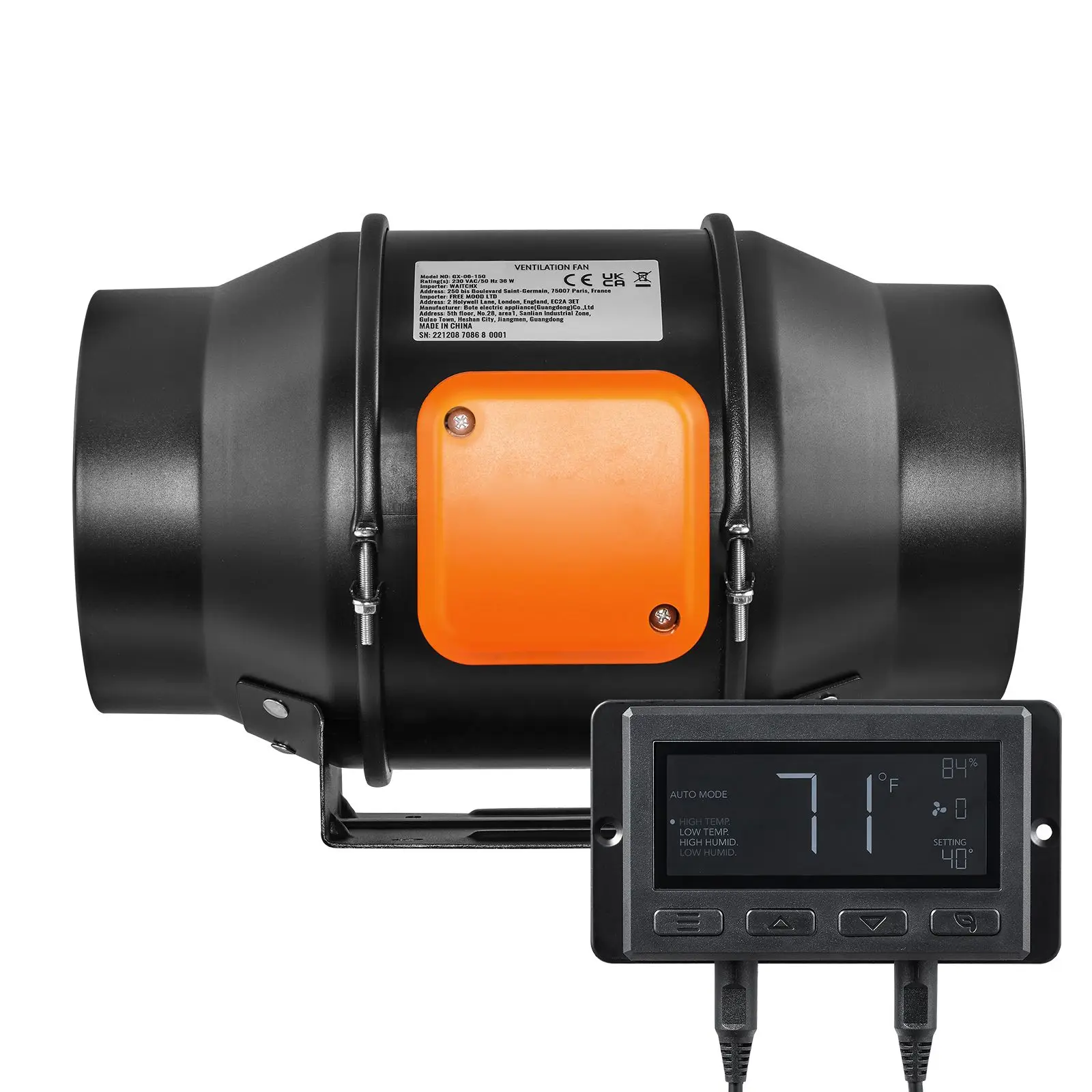 Inline Duct Fan, 6-Inch 402 CFM with Temperature Humidity Controller, Quiet EC-motor Ventilation Exhaust Fan for Cooling Booster