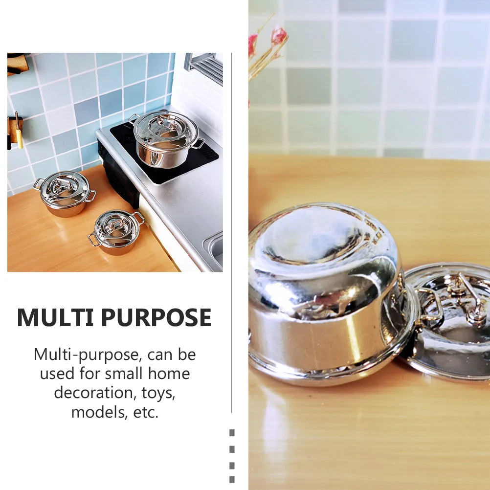 

3 Pcs Dollhouse Soup Pot Imitation Steel Mini Stockpot Miniature Children's Kitchen Utensil