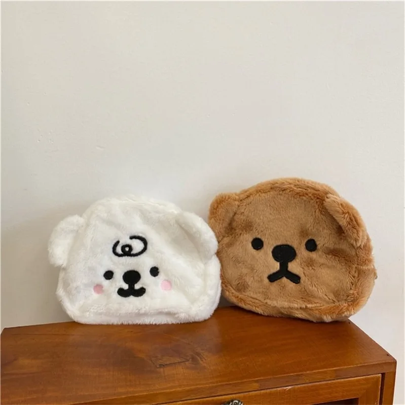 1Pcs Cute Bear Mini Money Bags Flannel Plush Coin Purse Girls Portable Cosmetic Card Holder Storage Bag Pouch Headphone Bag