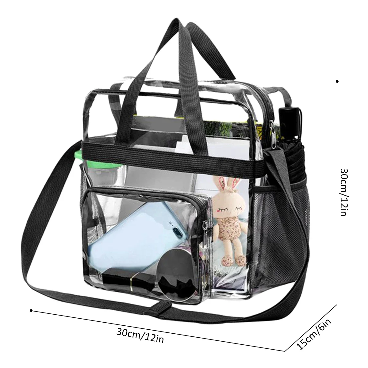 Large Capacity Clear Tote Bag with Handle and Adjustable Strap Durable PVC Shoulder Bag Waterproof Multifunctional Storage Bag