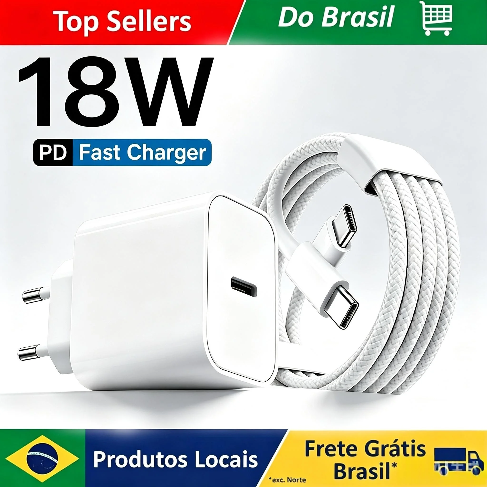 Carregador Universal Tipo C de 18W, Adaptador USB C de Carregamento Rápido PD de Porta Única para Celulares, Tablets e Laptops