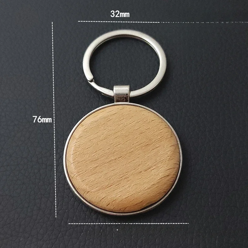 Solid Wood Beech Heart Car Men Key Chains Metal Laser Engraving Customizable UV Own Logo Wooden Keychains Souvenirs Keyring Gift