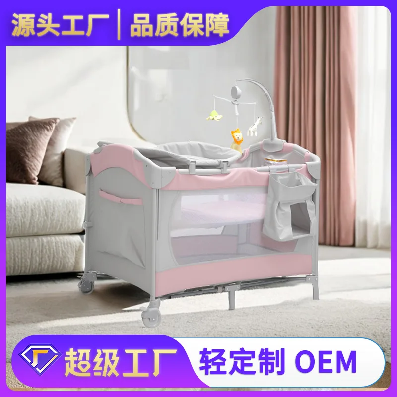 Multifunctional crib Movable foldable portable crib Newborn baby diaper table splicing bed