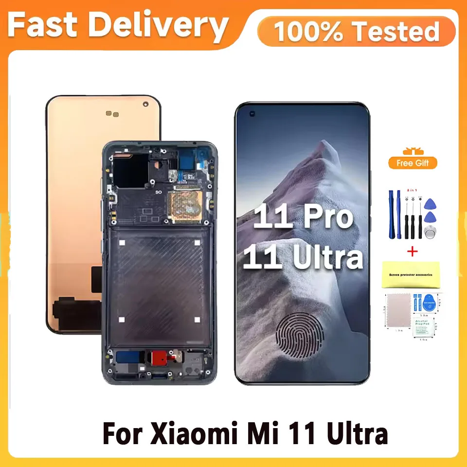 TFT/AMOLED LCD For Xiaomi Mi 11 Ultra M2102K1G LCD Display Touch Screen Digital Assembly For Xiaomi Mi 11 Pro M2102K1AC LCD