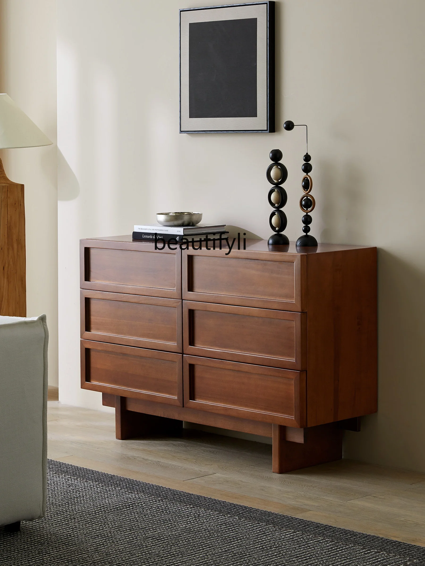 خزانة من الخشب الصلب مكونة من ستة أدراج لغرفة المعيشة وخزانة ذات أدراج خفيفة فاخرة لغرفة النوم وخزانة أمامية للسرير في الأوسط القديم #5