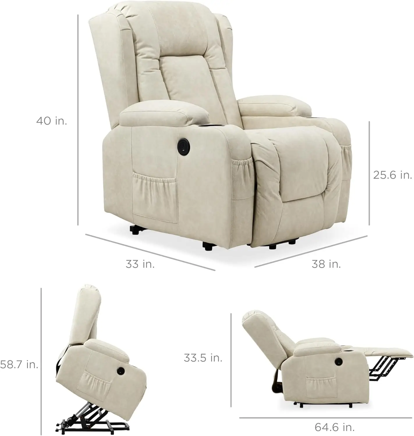 PU Leather Electric Power Lift Chair, Recliner Massage Chair, Adjustable Furniture for Back