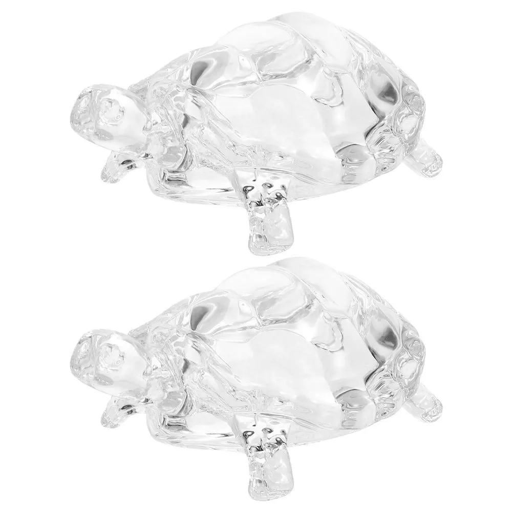 

2Pcs Transparent Glass Turtle Statue Small Home Office Decoration Prosperity Charm Animal Sculpture Craft Chinese Turtle Statue