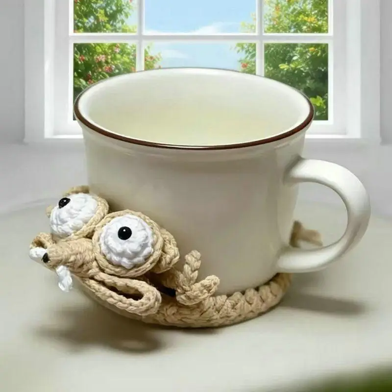 Animal Crochet Cup Coaster Handwoven Finished Coffee Mat Creative Desk Decor For Home Table Tea Coffee Decoration Gift Use