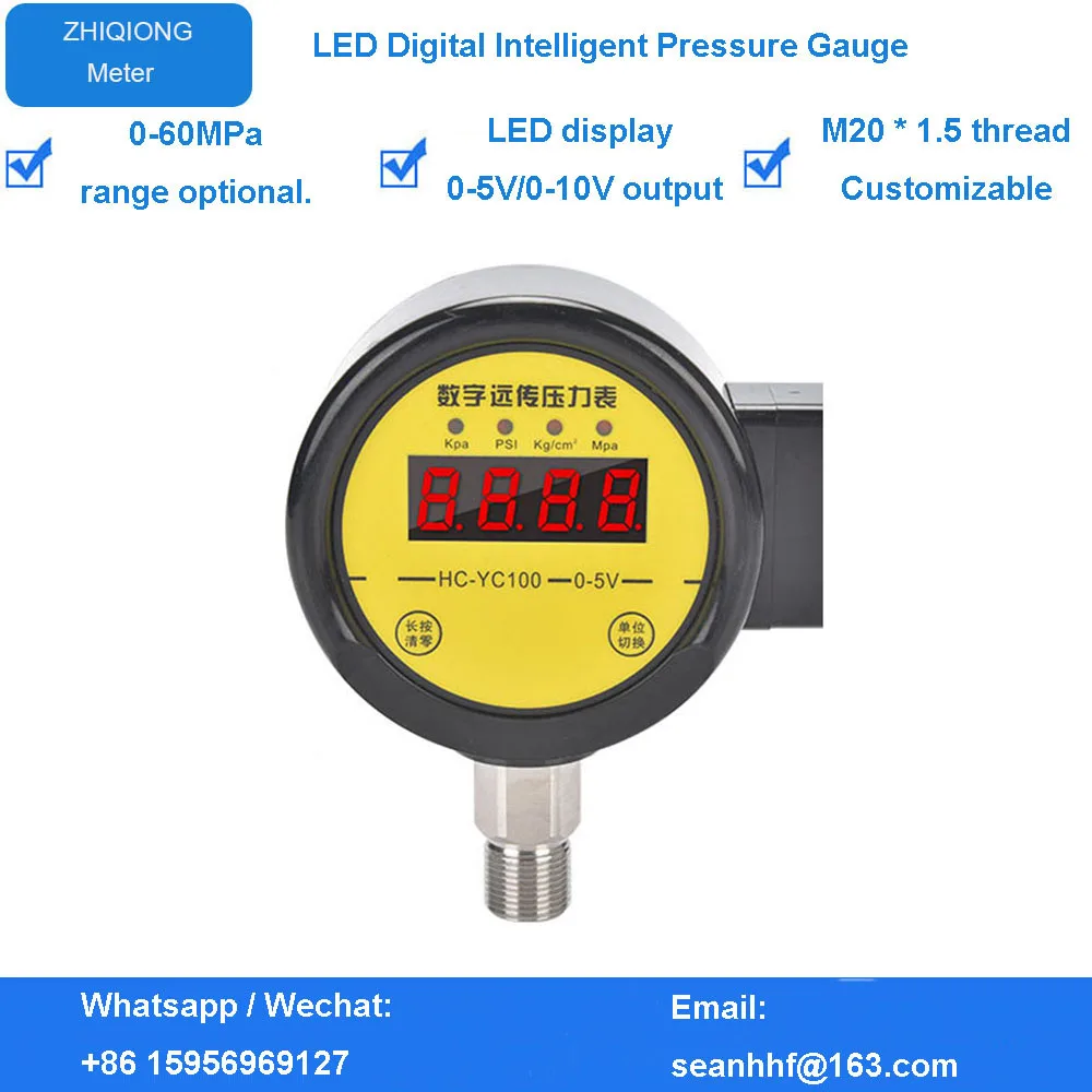 

LED intelligent digital display pressure gauge 0-60MPa transmitter sensor 0-5V 0-10V output signal customized thread