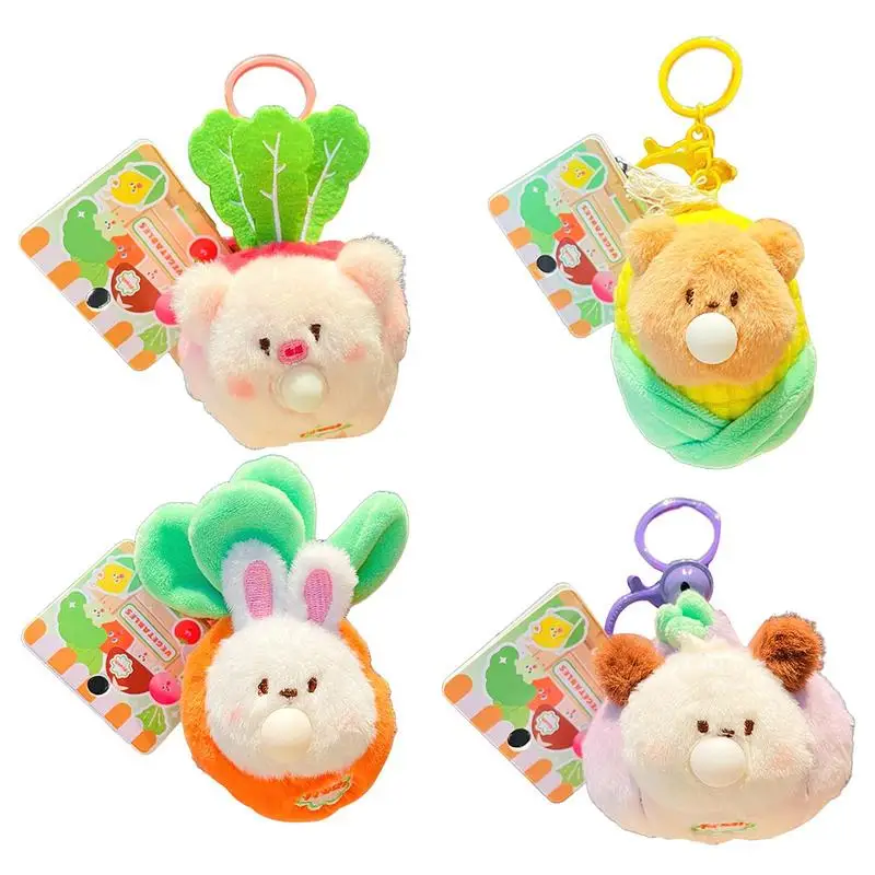 Animal Plush Key Holder Vegetable Animal Plush Key Ring Ornament Bubble-Blowing Plush Key Ring Ornament Stress Relief Plush