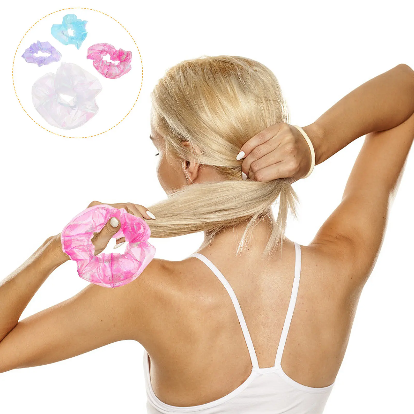 

4Pcs Organza Hair Scrunchies Smooth Texture Elastic Ponytail Holders for Women Stylish Decorative Hair Ties Ideal for Makeup