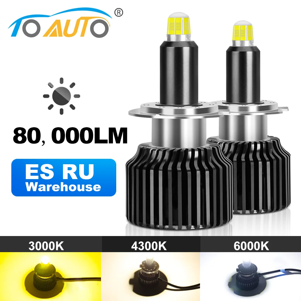 2pcs 360 H1 H7 H8 H11 LED Lamp Car Headlight Bulb HB3 9005 HB4 9006 3D LED H3 Turbo CSP Chips 6000K 4300K 80000LM Auto 9012 Hir2