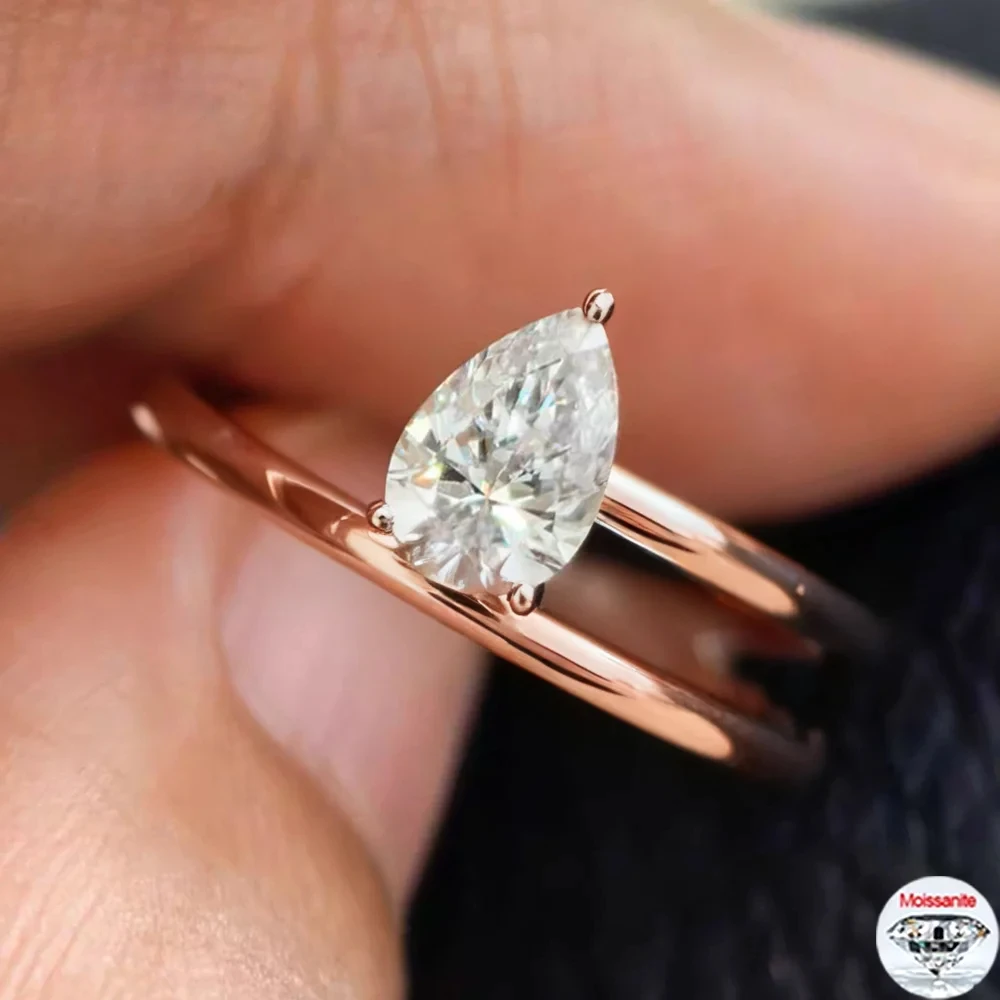 

1.25CT 6*8MM Moissanite Solitaire Ring For Women Plated 18K Gold S925 Silver Pear Cut Lab Diamond Row Band Jewelry Gifts