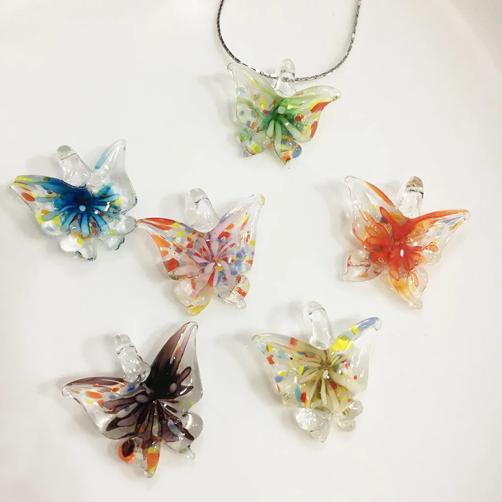 1pcs Handmade Murano Lampwork Glass Blue Red Butterfly Pendant Fit Necklace SummerHot Thanksgiving Party Jewelry Gift