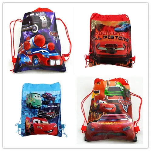 12Pcs Disney Pixar Cars Lightning McQueen Non-woven Drawstring Bags Kids Swimming School Backpacks Shopping Party Gifts