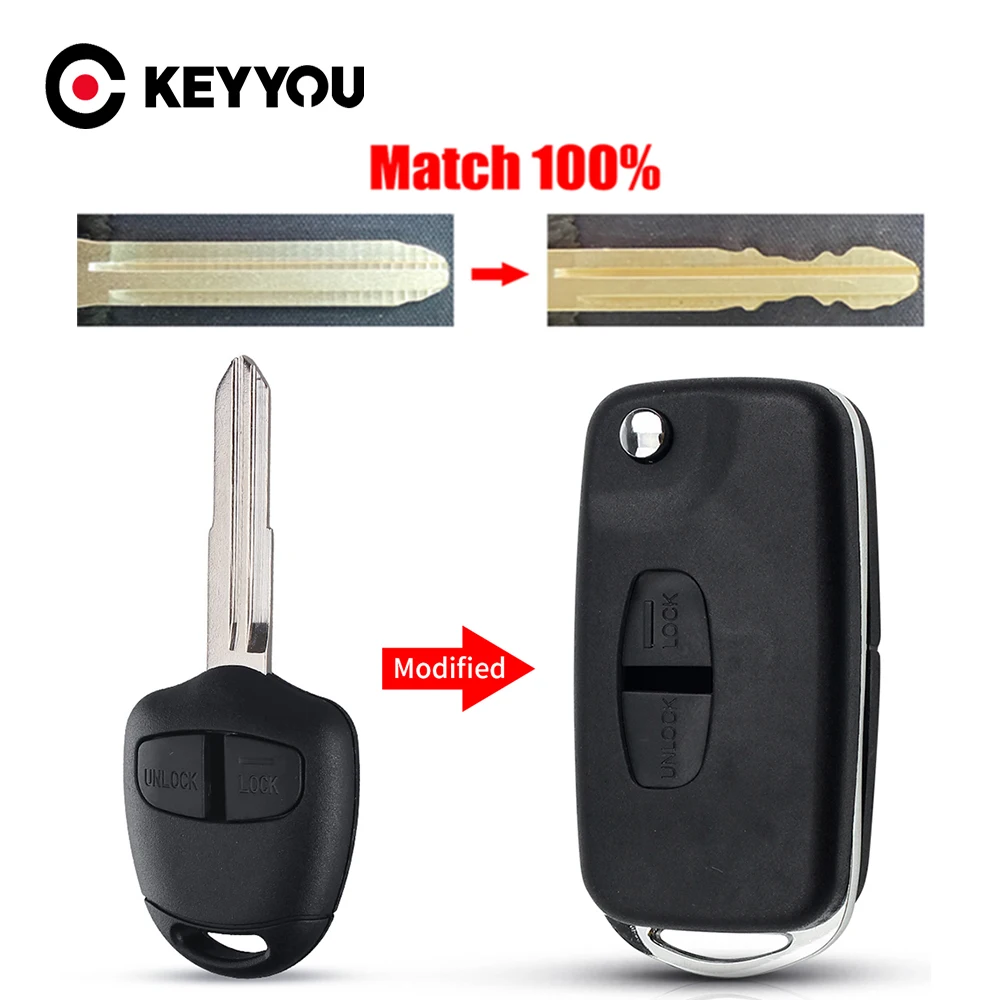 

KEYYOU с режущей сервисной откидной модифицированный корпус дистанционного ключа с правым лезвием для Mitsubishi, новый ASX GRANDIS Outlander LANCER-EX
