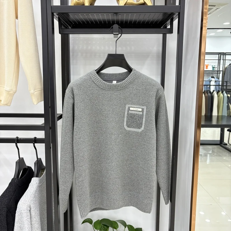 men's autumn winter high quality fleece-lined thicken long sleeves pullover round neck keep warm sweater leisure men clothing