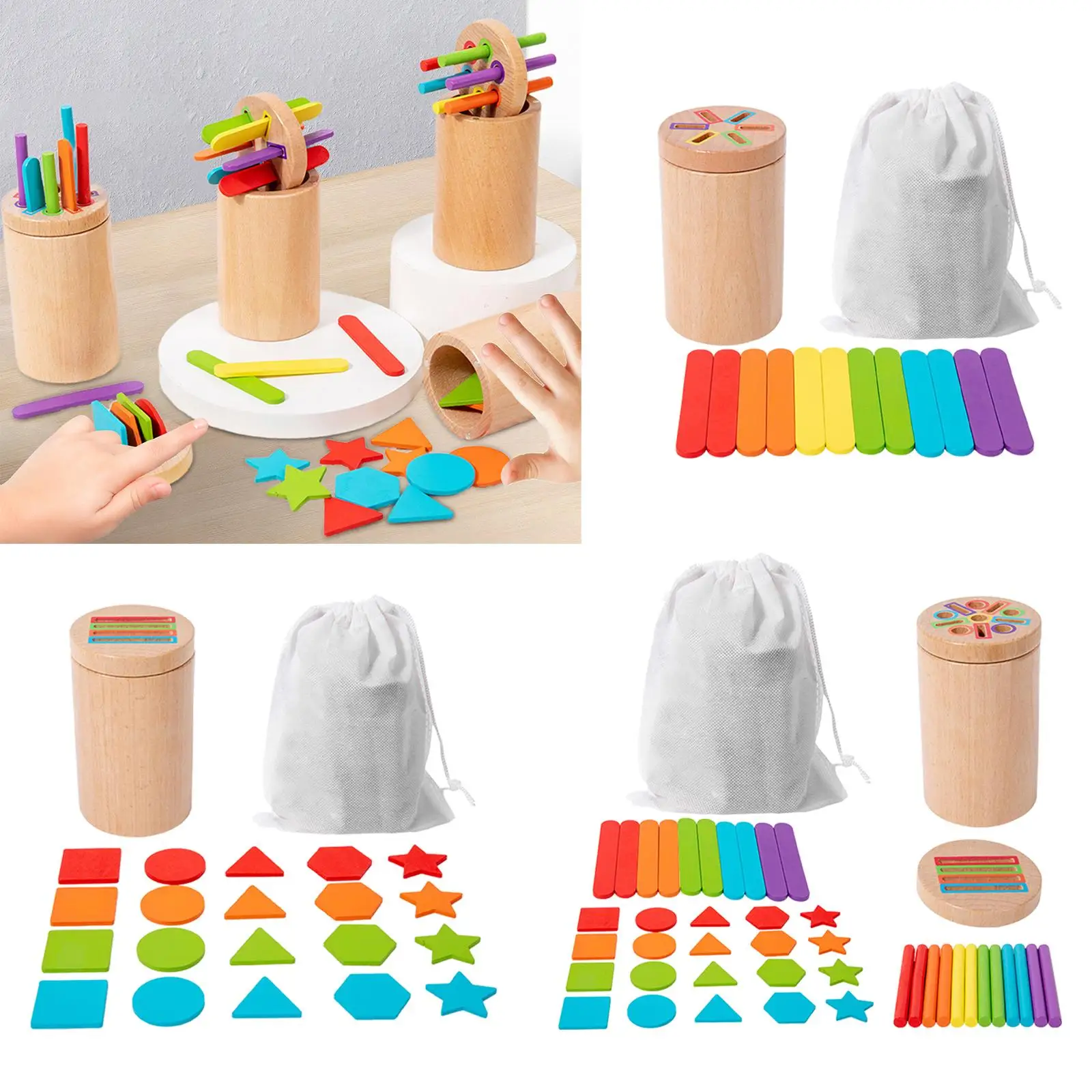 Palos Montessori, juguete sensorial con bolsa de almacenamiento, desarrollo educativo, juguete de clasificación a juego de colores para niños pequeños, guardería