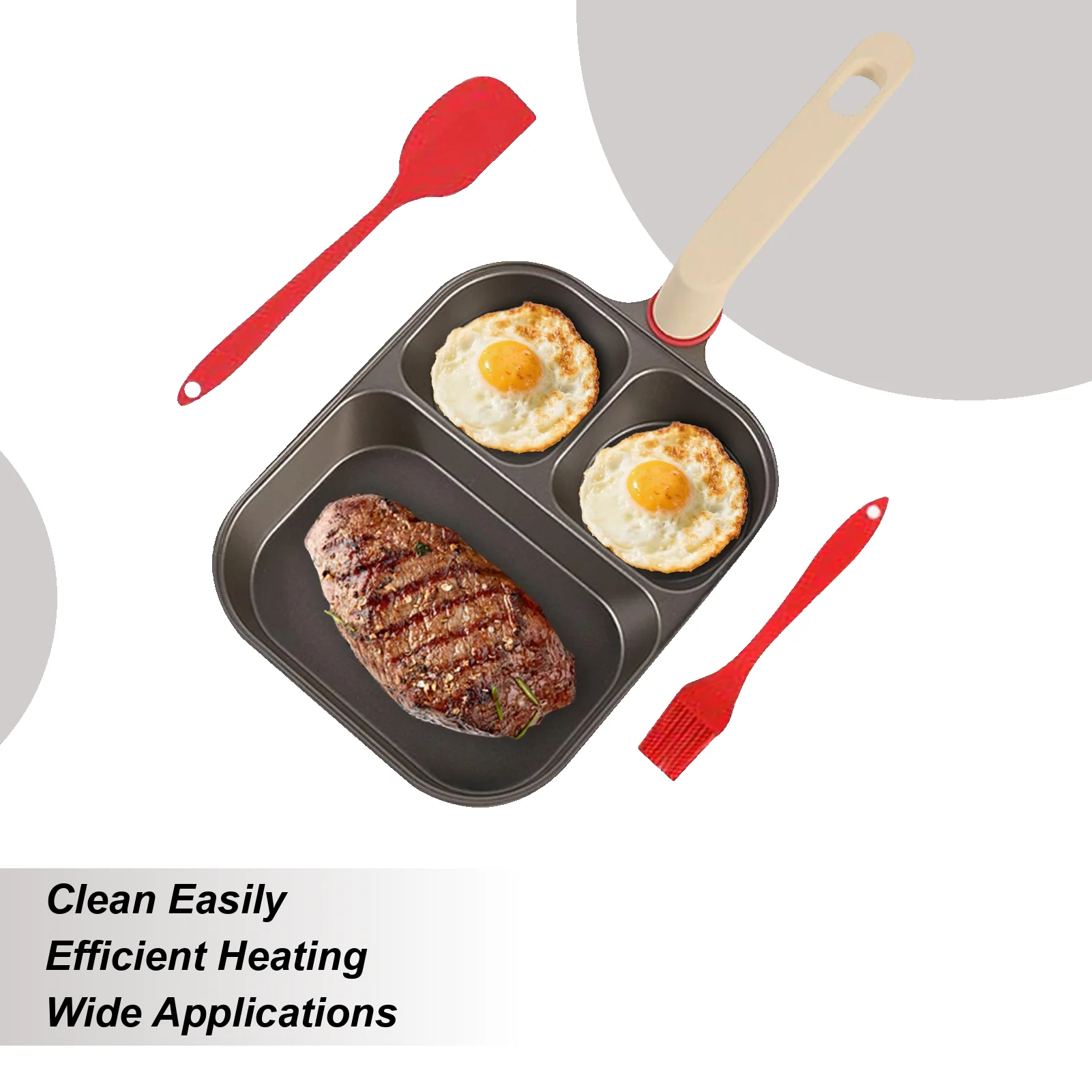 

Egg Pans Nonstick 3-Cup Pancake Pan with Scraper and Oil Brush Ergonomic Handle Egg Skillet for Morning Meal Preparation Chef