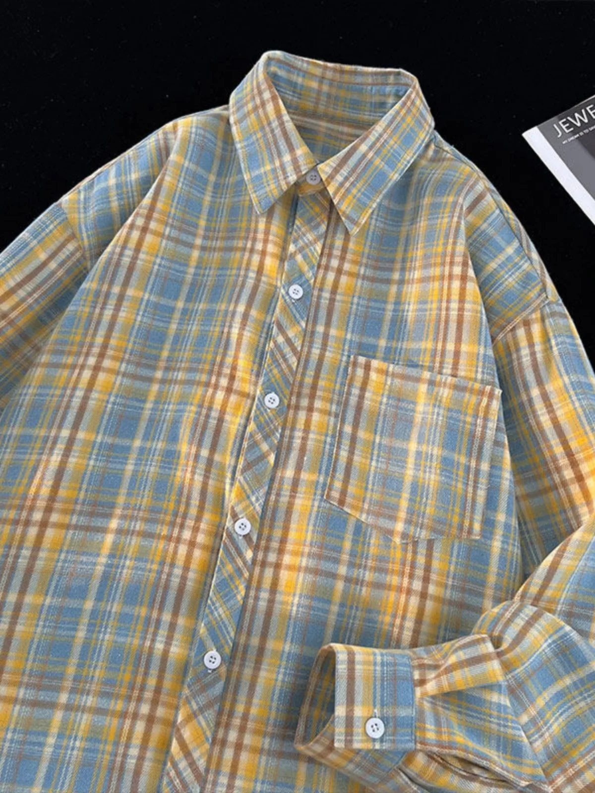 

Винтажная клетчатая мужская одежда Long Sve irt, повседневная свободная модная верхняя одежда для подростков, без железа, летняя мода