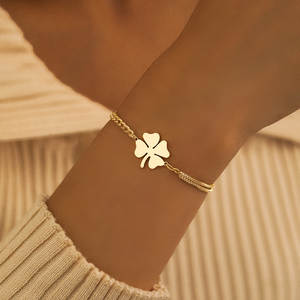 Stainless Steel Bracelets Classic Lucky Clovers Pe...