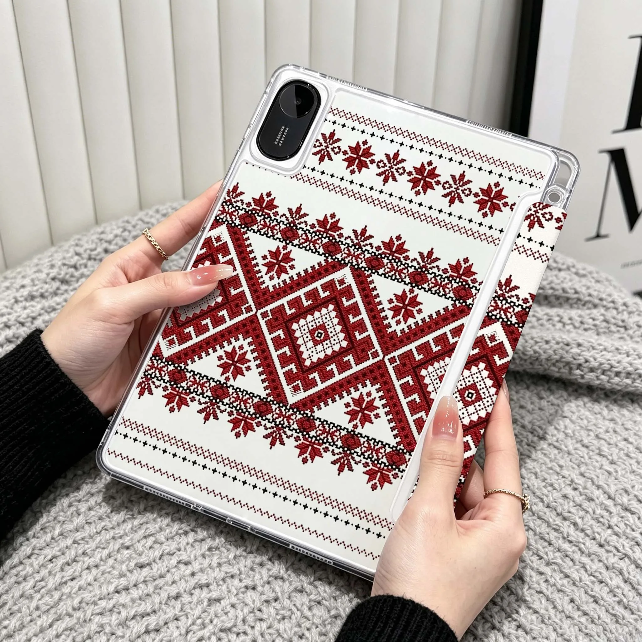 Ethnic Geometric For Xiaomi Redmi Poco Pad 5 6 7 8 Pro SE 11 11.2 12.1 Inch Transparent Y-Shaped Folding Tablet Case