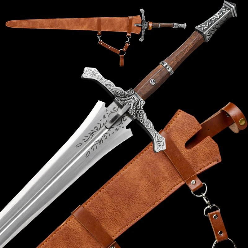 Game Replica Big Western Sword Stainless Steel Quality Blade Decoration PU Sheath Real European Swords Non Sharp