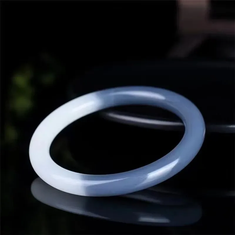 

Дымчато-фиолетовый браслет из нефрита ручной работы с резьбой, тонкий круглый браслет с изображением гор и воды, дымчато-синий, черно-белый, изящный.